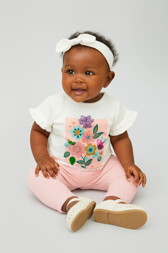 White Flower Artwork T Shirt White