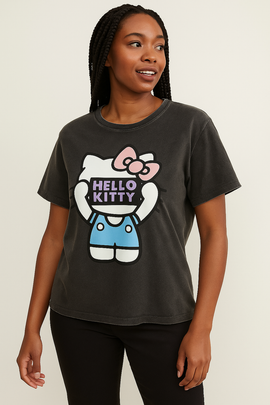 Acid Wash Hello Kitty Printed T Shirt
