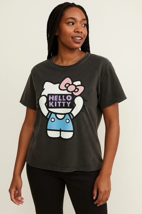 Acid Wash Hello Kitty Printed T Shirt