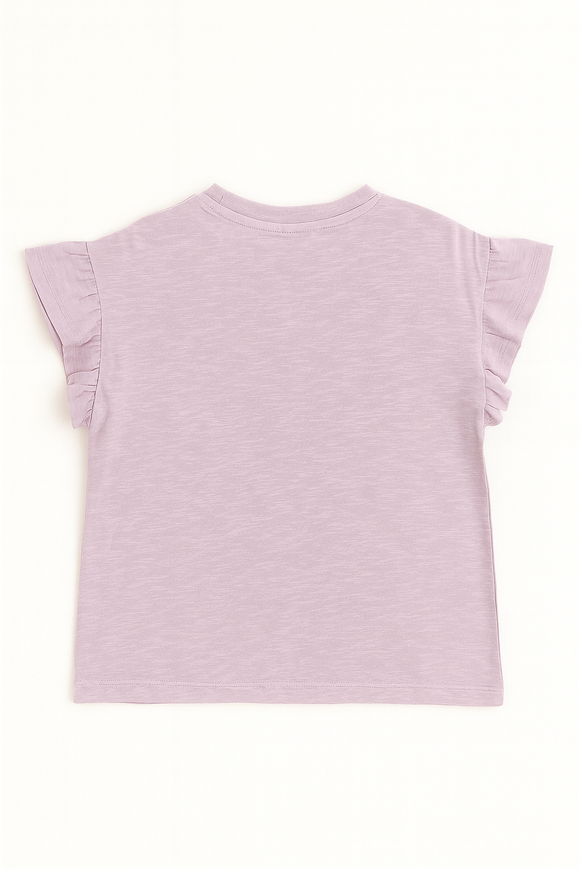 Purple Ruffled Sleeve Top With Trims Purple