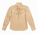 Beige Bow Detail Satin Blouse-2