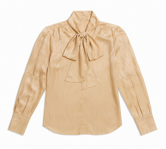 Beige Bow Detail Satin Blouse