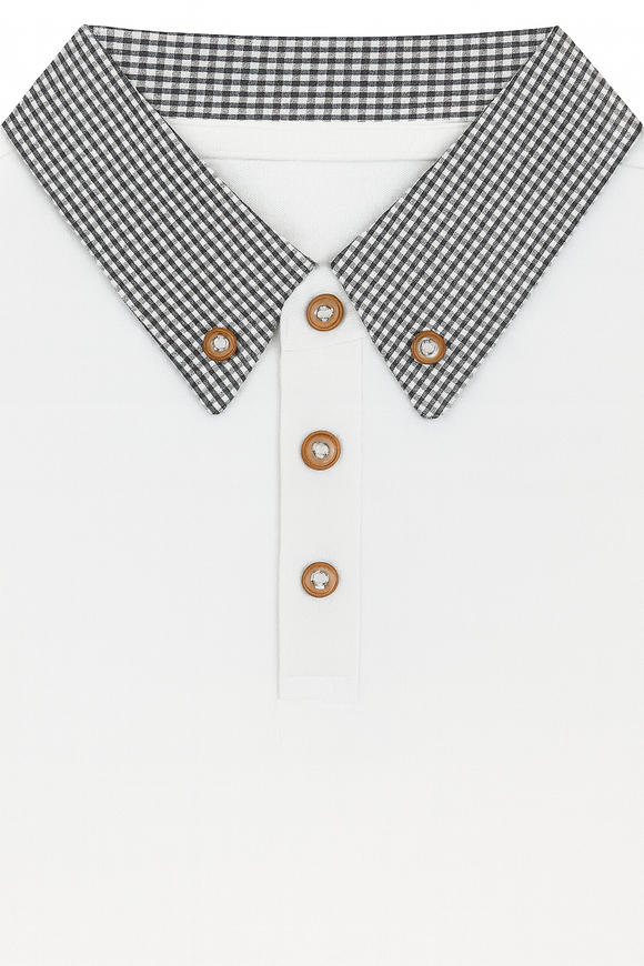 Junior Boys White Polo With Check Collar