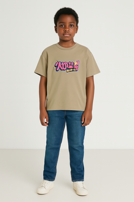 Beige Embroidery Back Print Oversize Tee