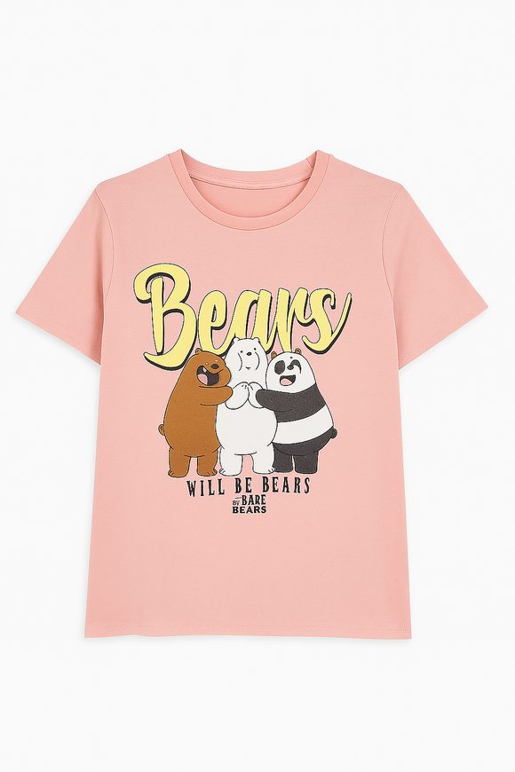 Pink We Bare Bears Printed T Shirt Pale