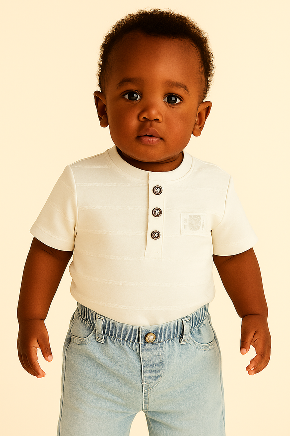 White Henley Jaquard irt White