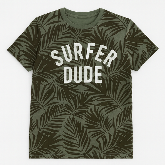 Olive Surfer Dude Allover Print Tee