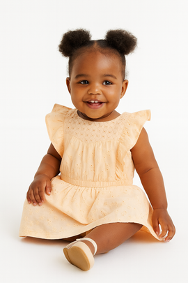 Peach Flutter Sleeves Schiffly Dress