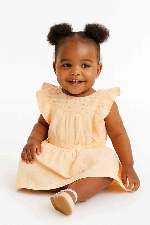 Peach Flutter Sleeves Schiffly Dress