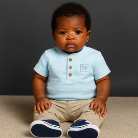 Sky Blue Henley Jaquard Tshirt