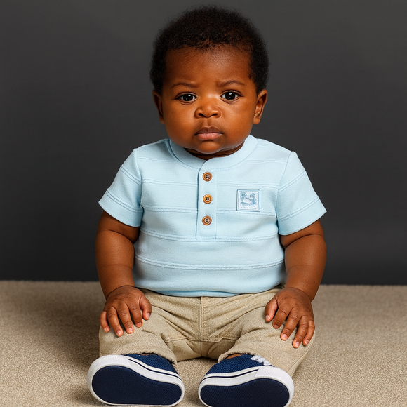 Sky Blue Henley Jaquard Tshirt