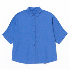 BLUE SHORT CUFF SLEEVE FRONT BUTTON DETAIL BLOUSE - 0