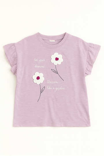 Purple Ruffled Sleeve Top With Trims Purple - 0