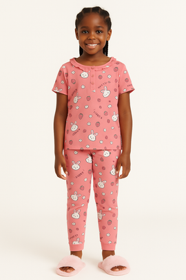 Pink Bunny Print Yummy Fabric Pajama Sets Assorted