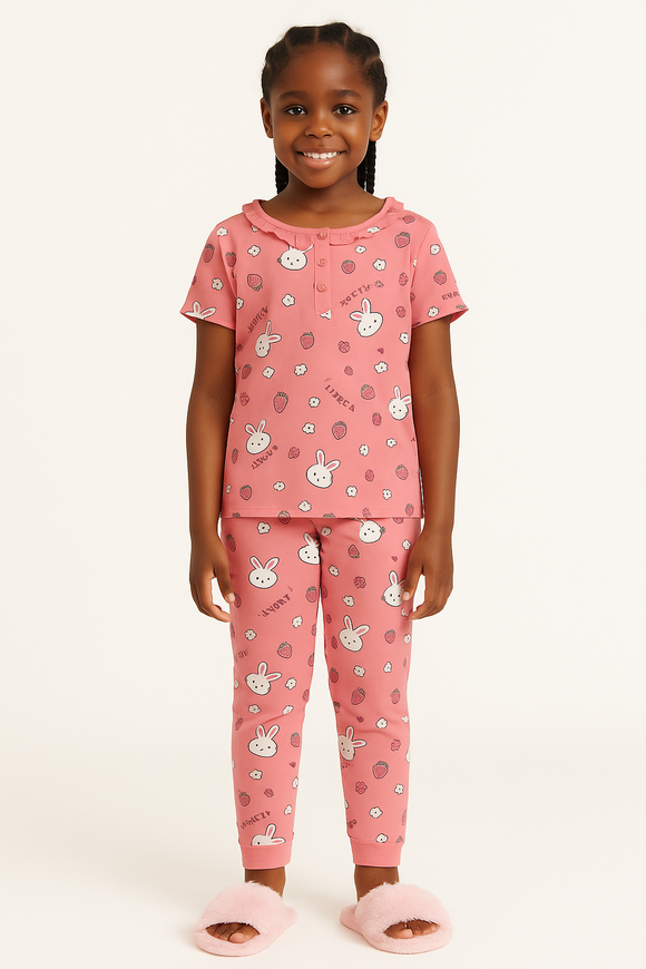 Pink Bunny Print Yummy Fabric Pajama Sets Assorted