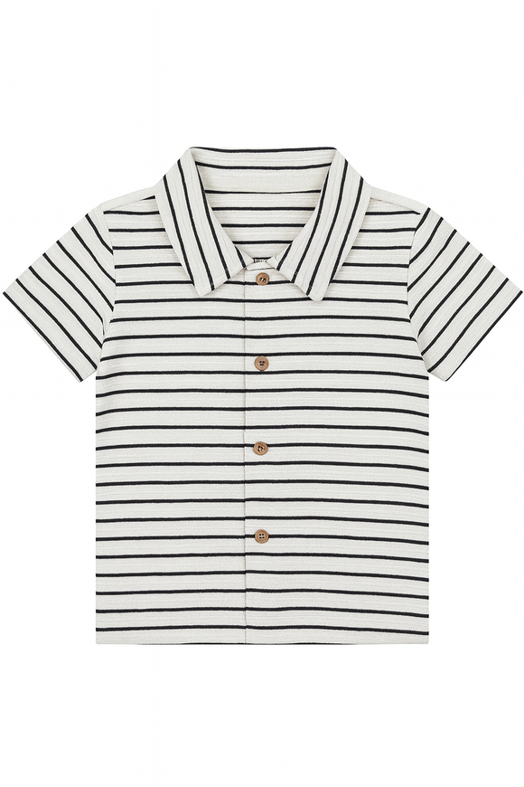White And Navy Striped Jacquard Shirts