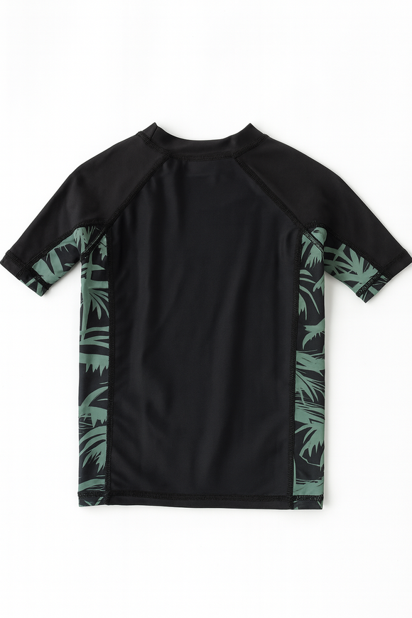 Black Palm Print Rash Guard T Shirt