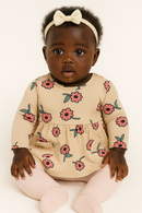 Beige Floral All Over Print Dress Beige-1