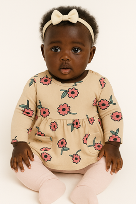 Beige Floral All Over Print Dress Beige