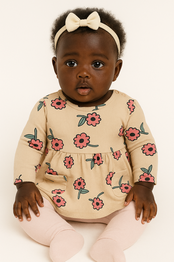 Beige Floral All Over Print Dress Beige