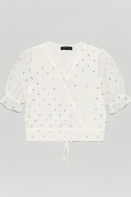 White Chiffon Polka Dots Blouse - 0