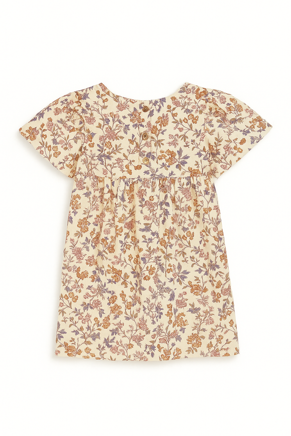 Off White Floral Aop Frill Sleeve Woven Dress White