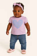 Lilac Heart Placement Print Puff Sleeve Lilac-1