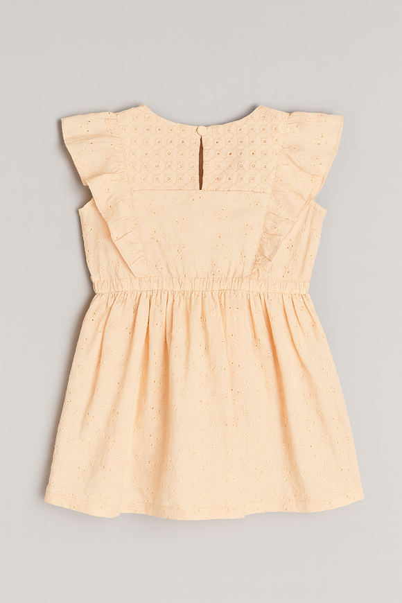 Peach Flutter Sleeves Schiffly Dress