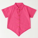 Cotton Slub Front Open Shirt With Knot-2