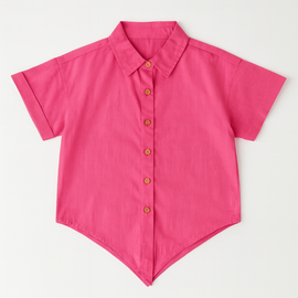 Cotton Slub Front Open Shirt With Knot - 0