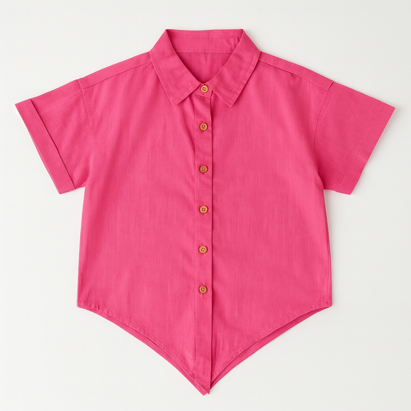 Cotton Slub Front Open Shirt With Knot