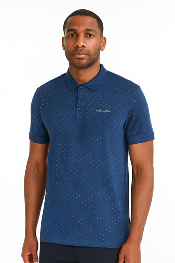 Blue Aop Polo Shirt With Chest Logo Blue