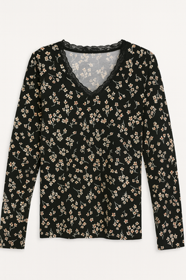 Black White Floral Printed Table Pyjama Set Assorted - 0