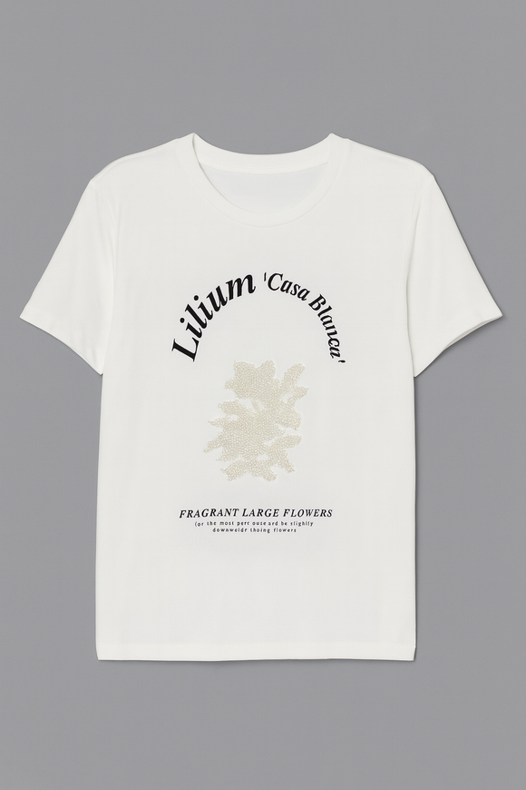 White Floral Pearl Embellished T Shirt