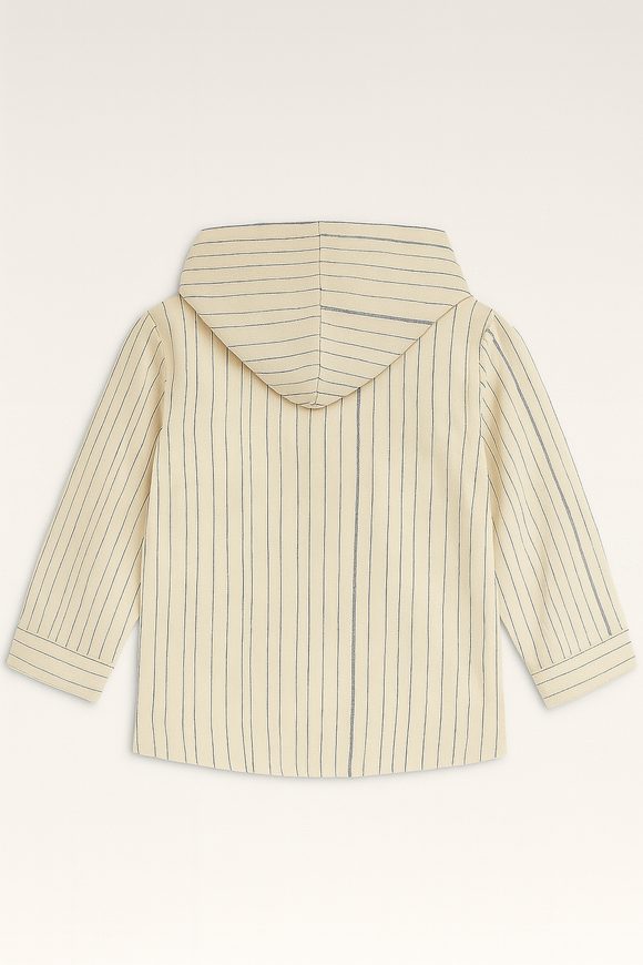 Boys Junior White Striped With Hooded Shirt