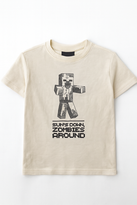 Boys Junior Minecraft Beige T Shirt - 0
