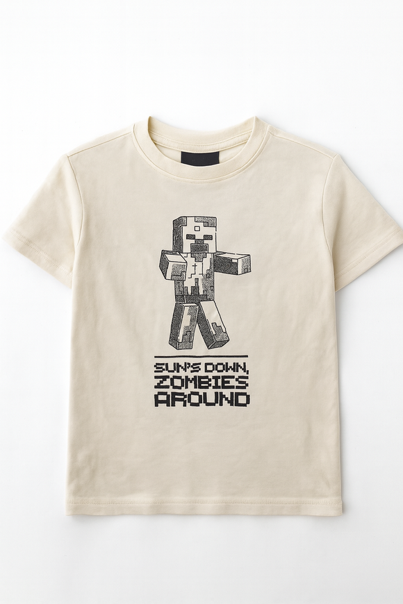 Boys Junior Minecraft Beige T Shirt