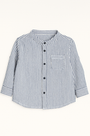 Navy Seersucker Stripe Long Sleeve Mandarin Collar Shirt With T Shirt Navy-3