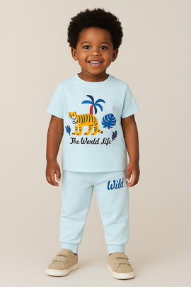 Blue Jungle T Shirt And Long Pant Pyjama Set Blue