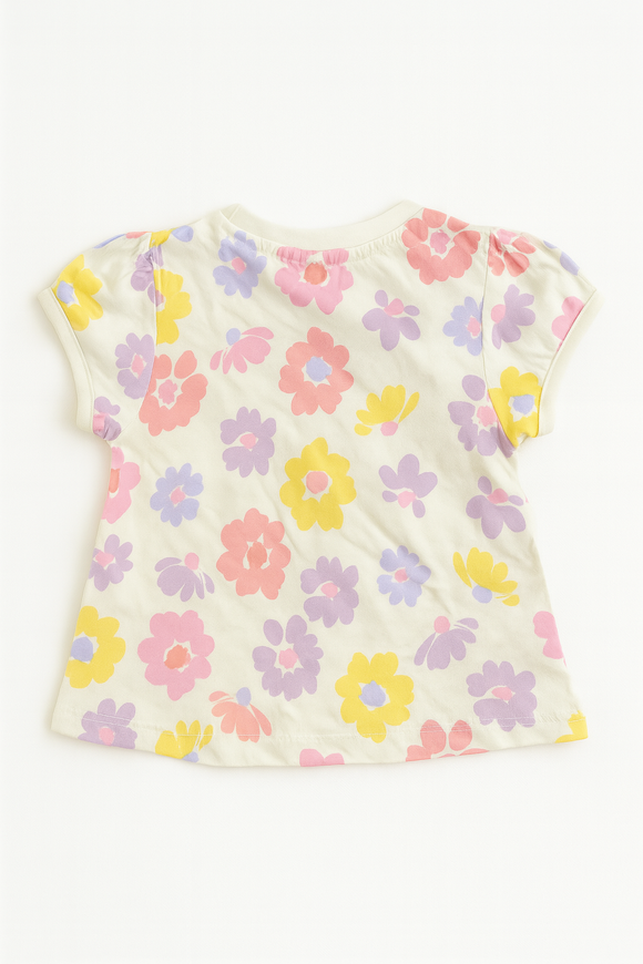 Ivory Floral All Over Print Puff Sleeve Ivory