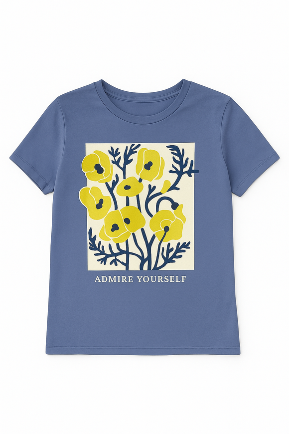 Navy Floral Printed T Shirt
