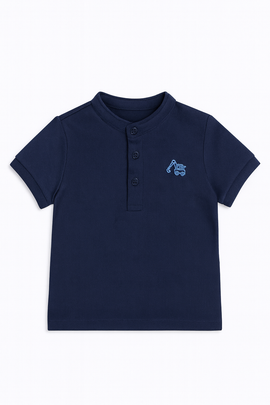 Navy Henley Polo - 0