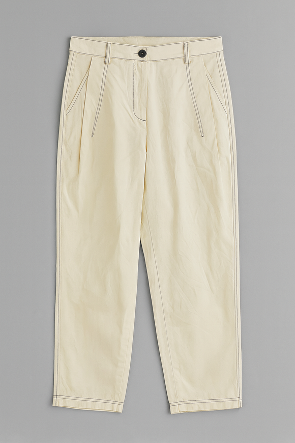 Off White Poplin Wideleg Pants With Contrast Top Stitch