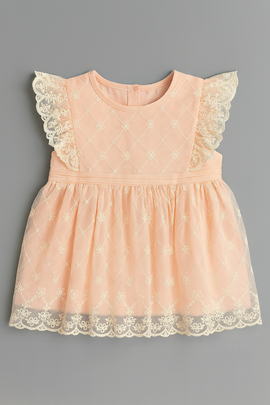 Pink All Over Embroidery Frill Dress - 0