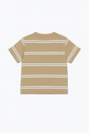 Beige And White Striped Yd Henley Tshirt-3