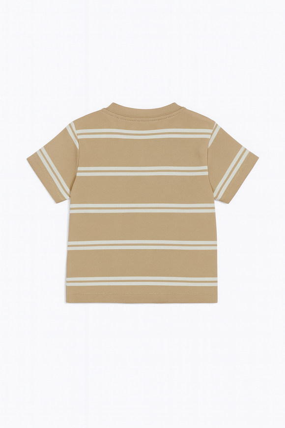 Beige And White Striped Yd Henley Tshirt