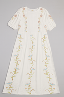 Ivory Embroidered Printed  Short Sleevesdress-2