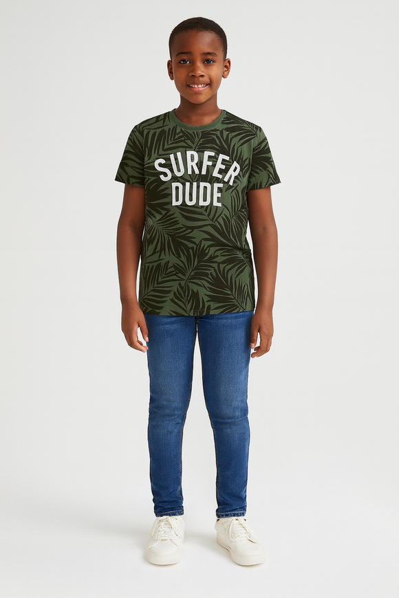 Olive Surfer Dude Allover Print Tee