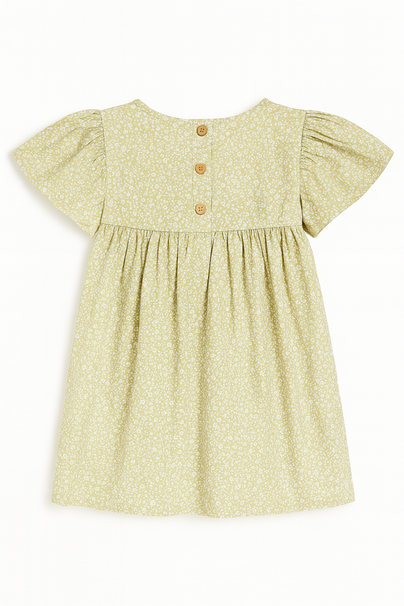 Green Floral Aop Frill Sleeve Woven Dress Green