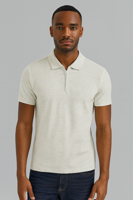 Ottmeal Zip Placket Polo Shirt With Chest Logo Ecru
